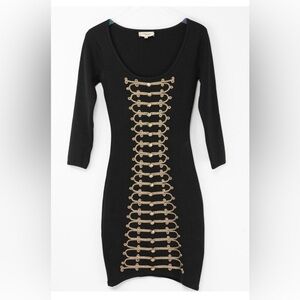 Temperley London Bodycon Dress Military Silk Blend Black Gold Dress Size Small